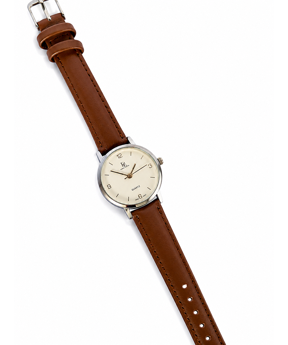 DL Women Brown Leather Strap Watch