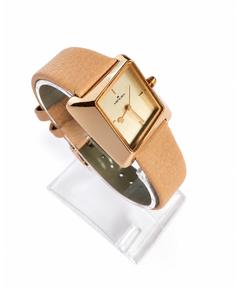 Square Dial Leather Strap Watch
