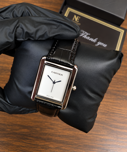 Cartier Black Leather Strap Watch