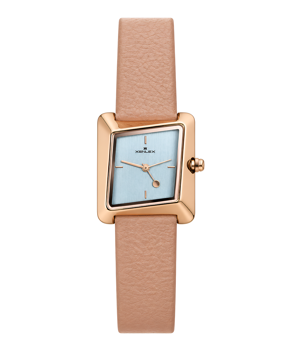 Square Dial Leather Strap Watch