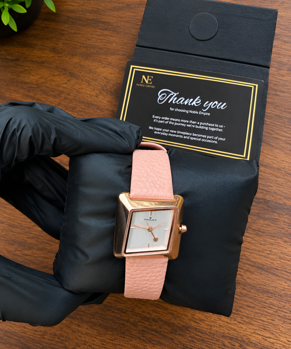 Square Dial Leather Strap Watch